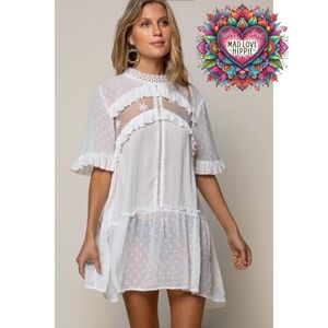POL White Swiss Dot Ruffle Mini Dress